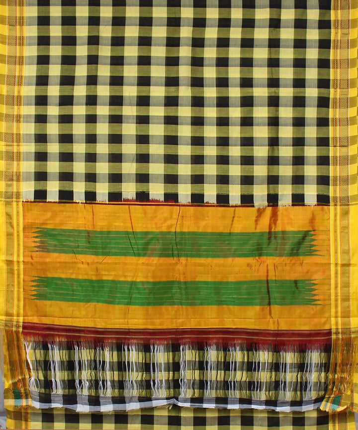 yellow black checks handwoven chikki paras border ilkal saree