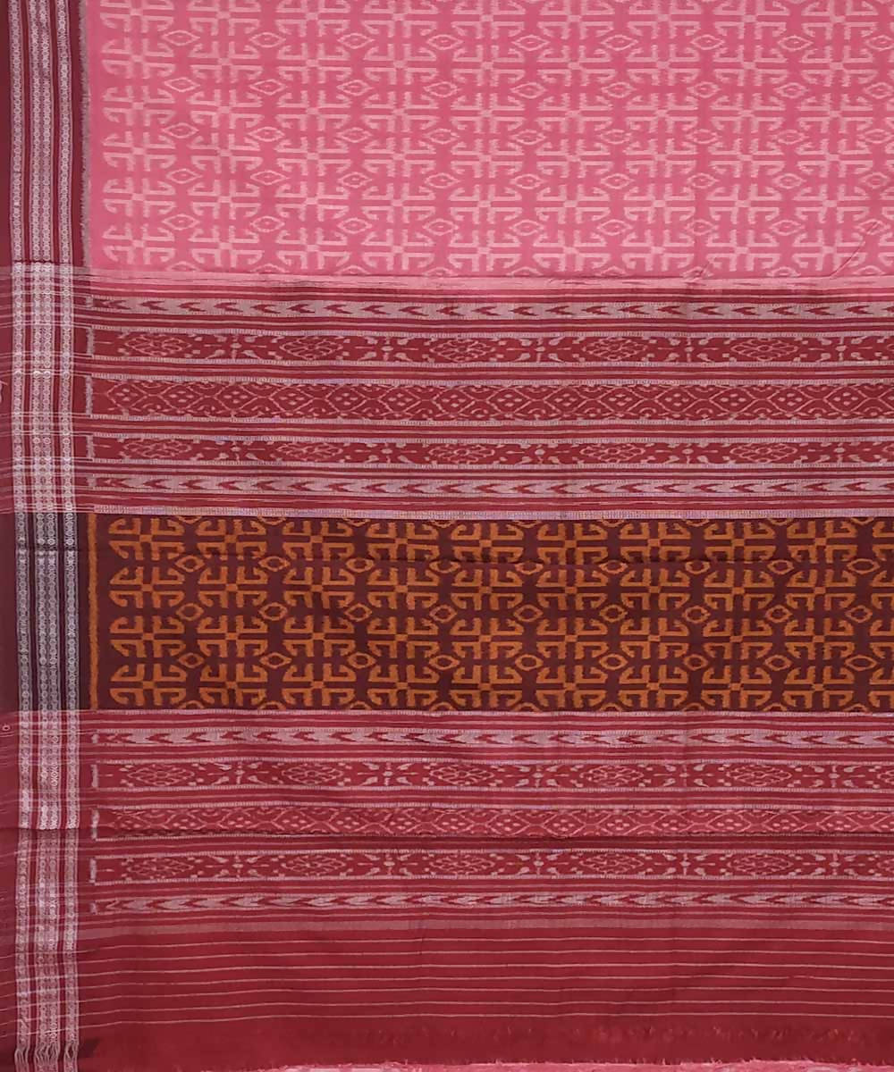 Blush pink burgundy handwoven cotton ikat nuapatna saree