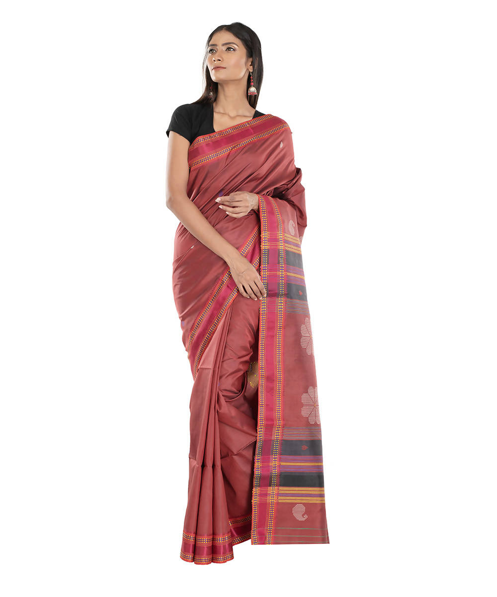 Maroon handloom tangail bengal cotton saree