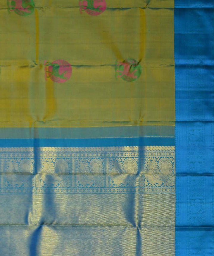 Elaichi Green Blue Handloom Meenakari Work Dharmavaram Silk Saree