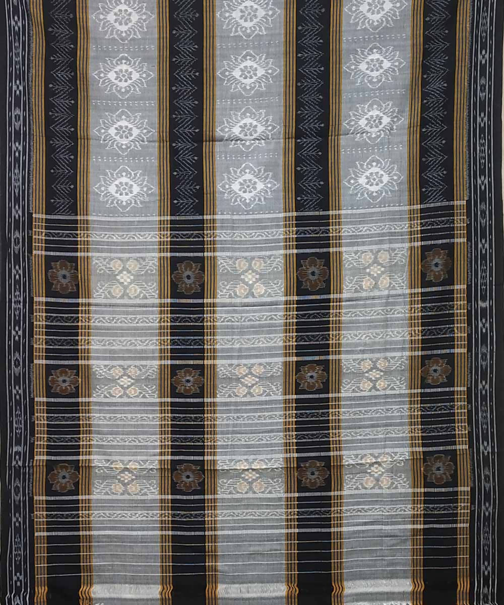 Light grey black handwoven cotton ikat nuapatna saree