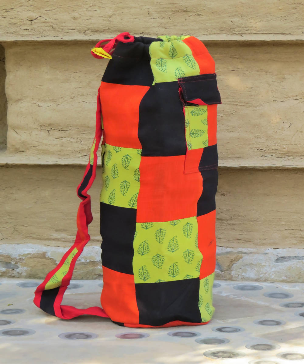 Orange green cotton yoga mat bag