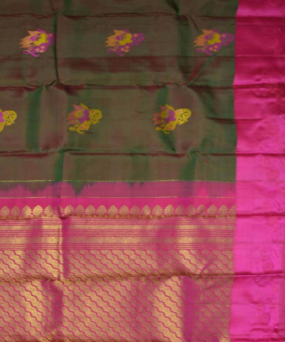 Double Shade Green Pink Handloom Dharmavaram Silk Saree