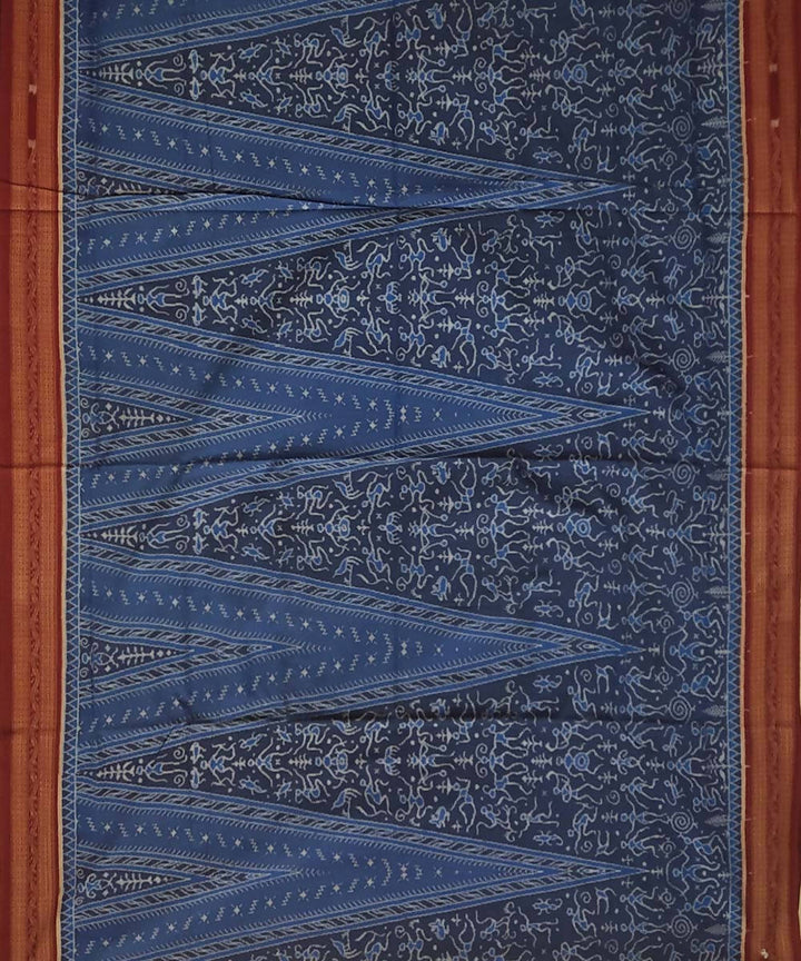 Blue handwoven cotton ikat sambalpuri saree