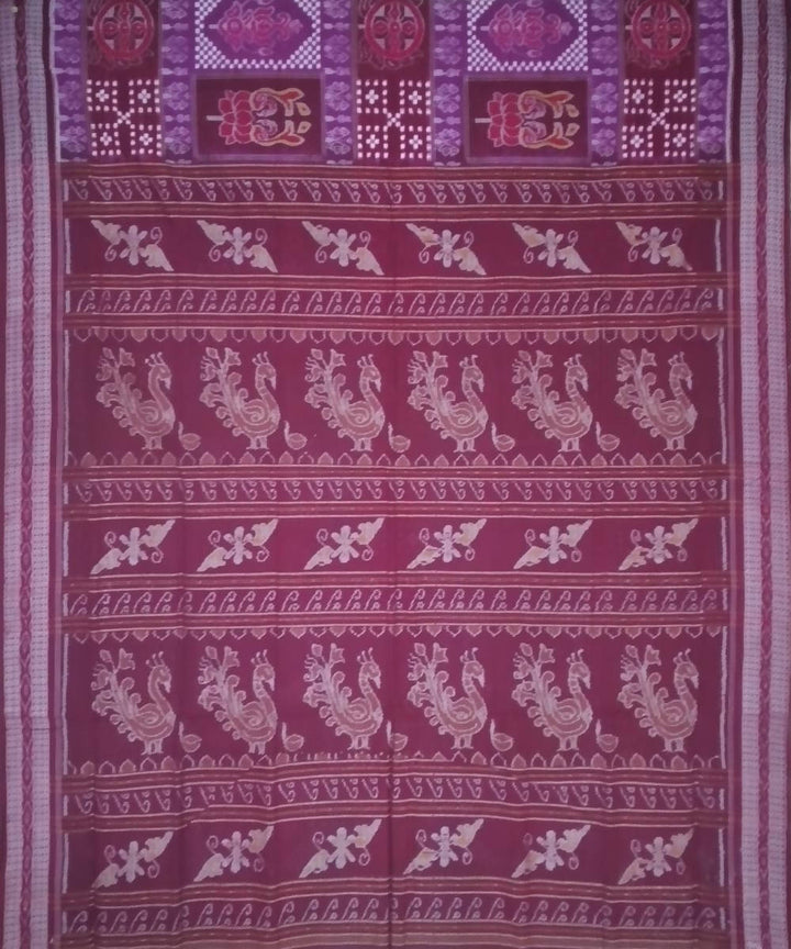 Dark scarlet byzantium handloom cotton sambalpuri saree