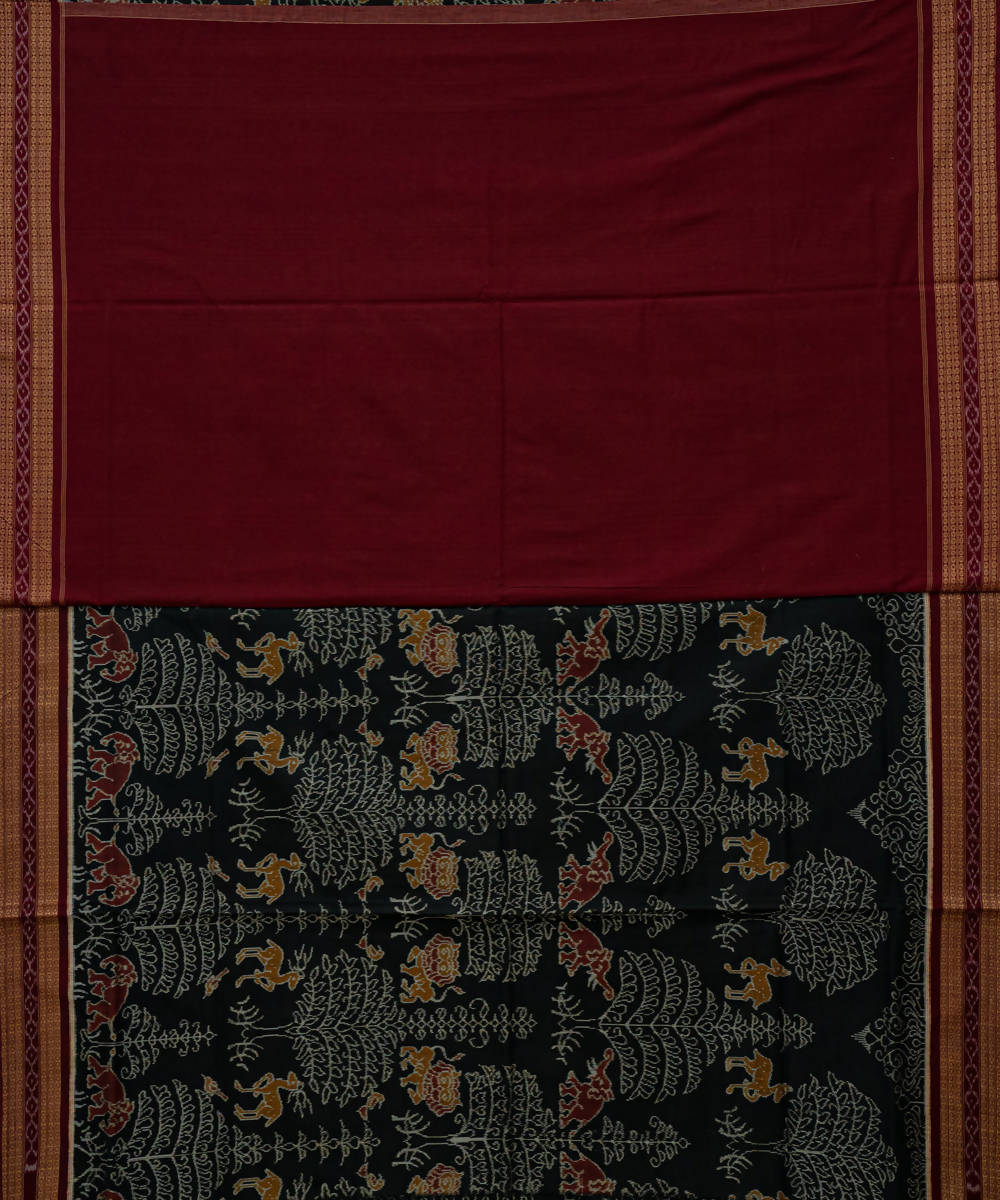 Black burgundy handloom cotton sambalpuri saree