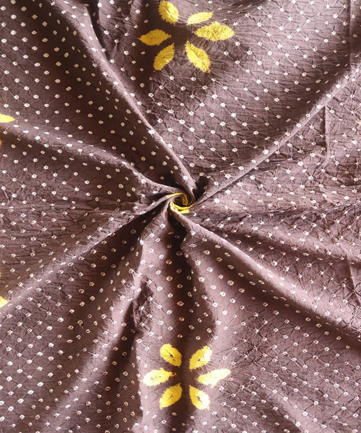 Brown yellow shibori tie dye print cotton fabric