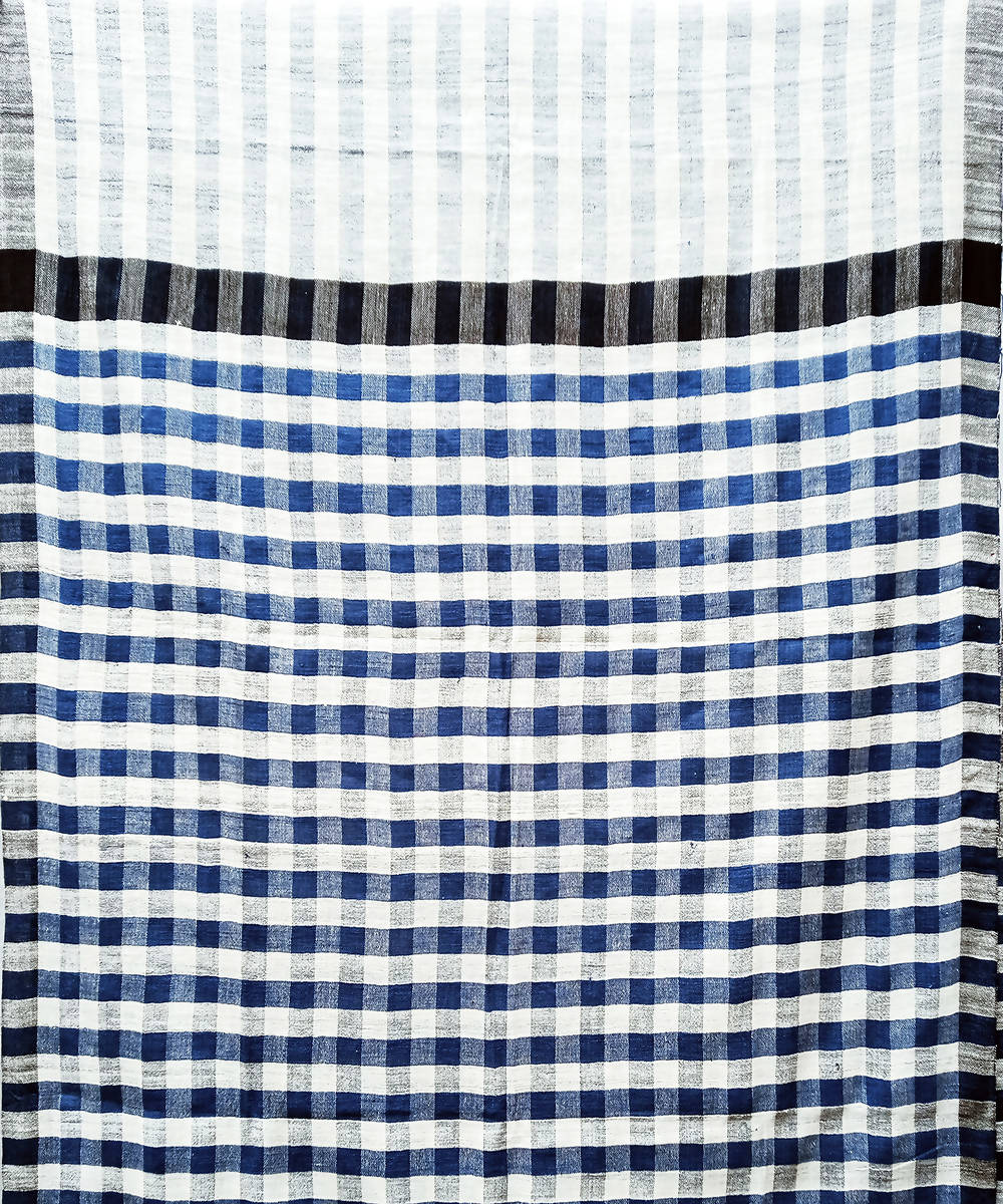 Blue white handspun handwoven cotton saree