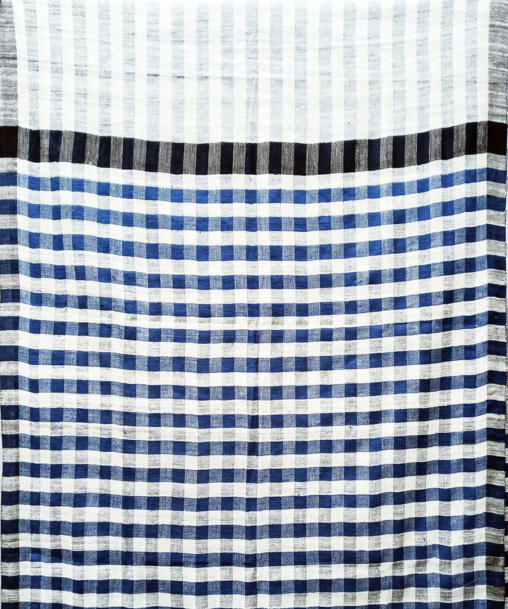 Blue white handspun handwoven cotton saree