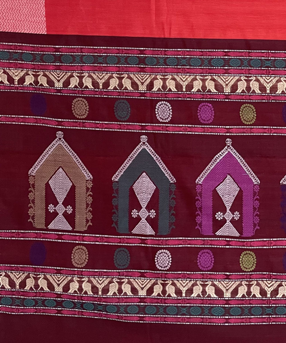 Red hand woven dolabedi silk saree