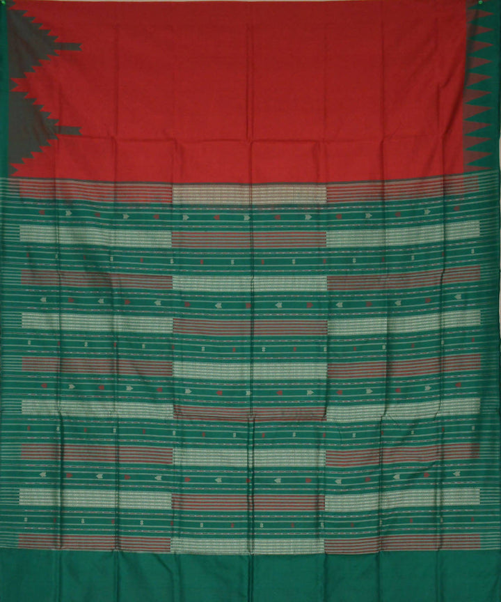 Maroon green handwoven silk ikat sambalpuri saree