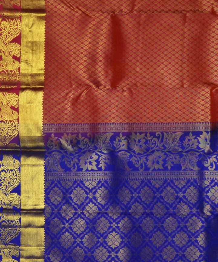 Bronze pink and Royal Blue Handloom Brocade Silk Saree