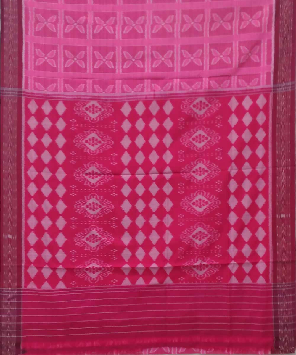 Barbie pink burgundy handwoven nuapatana ikat cotton saree