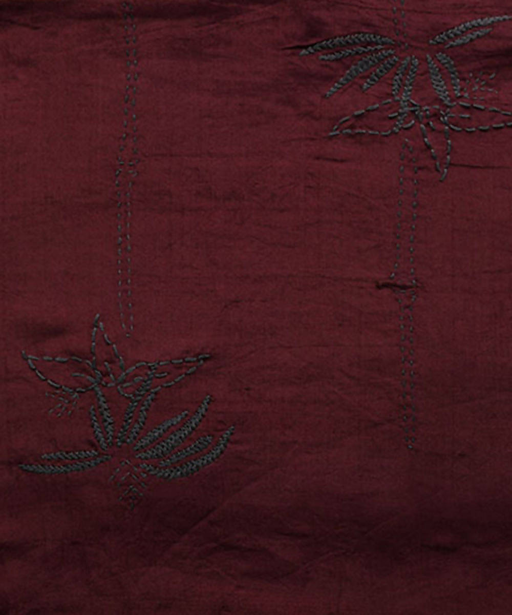 Maroon grey hand embroidery reversible silk stole
