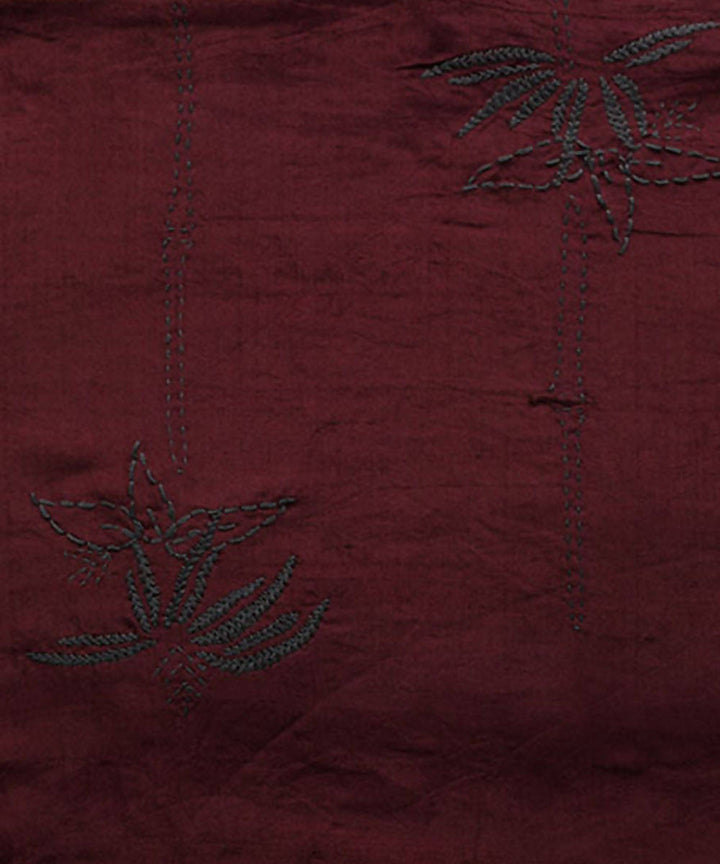 Maroon grey hand embroidery reversible silk stole