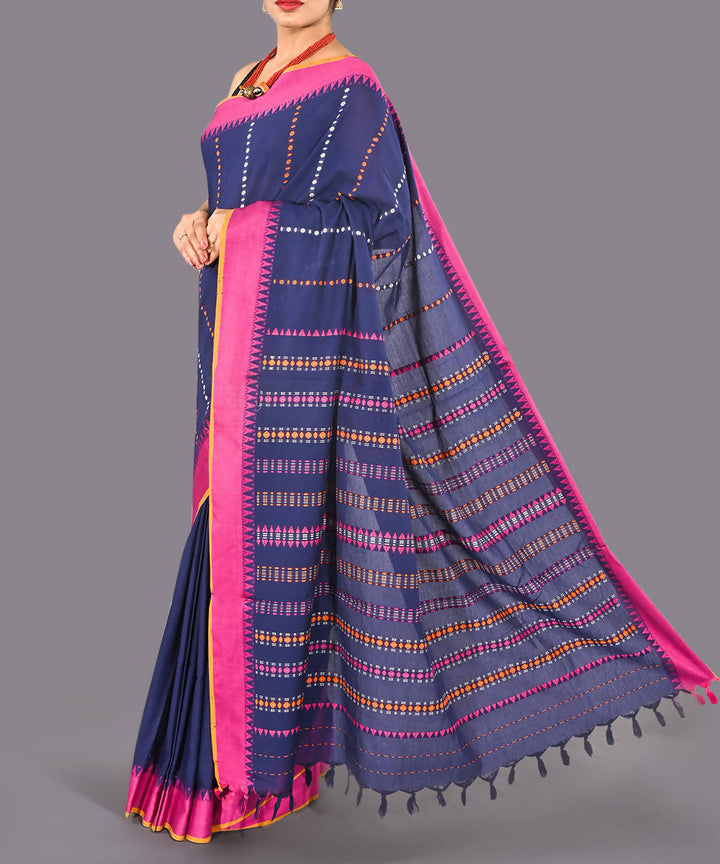 Blue handspun handwoven begumpuri cotton saree