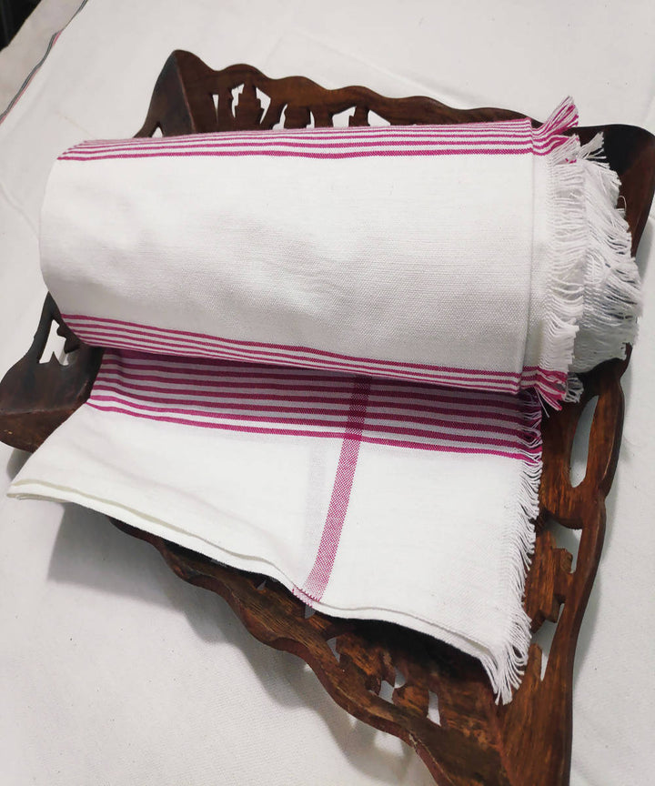 White and light pink stripes handwoven cotton towel