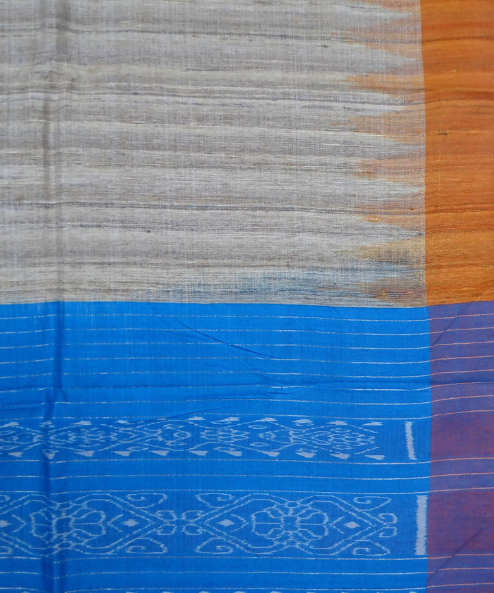 Off white light blue handwoven tussar silk saree