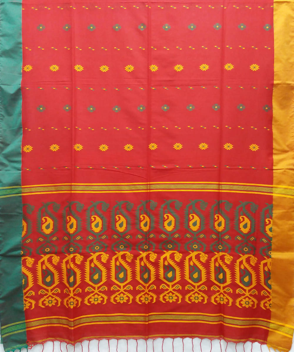 Red Orange Bengal Cotton Handloom Saree