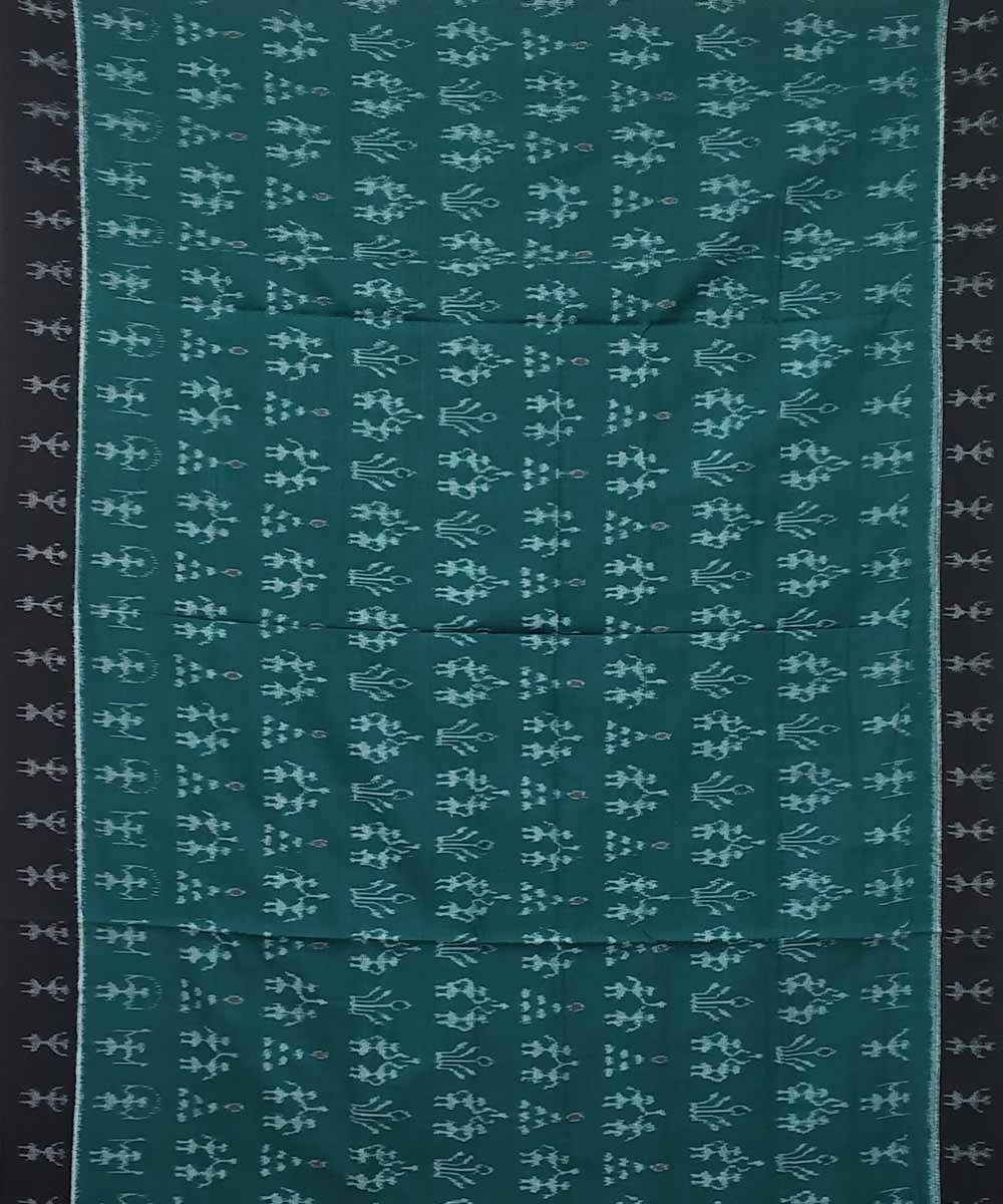 Deep green black handwoven cotton ikat nuapatna saree