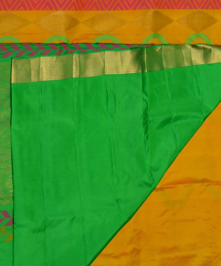 Yellow Green Handloom Brocade Work Soft Silk Saree