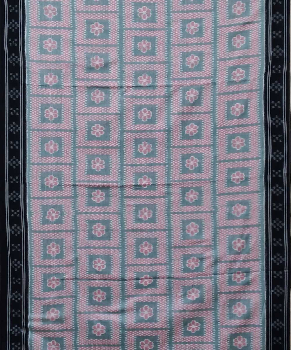 Gray black handwoven nuapatana ikat cotton saree