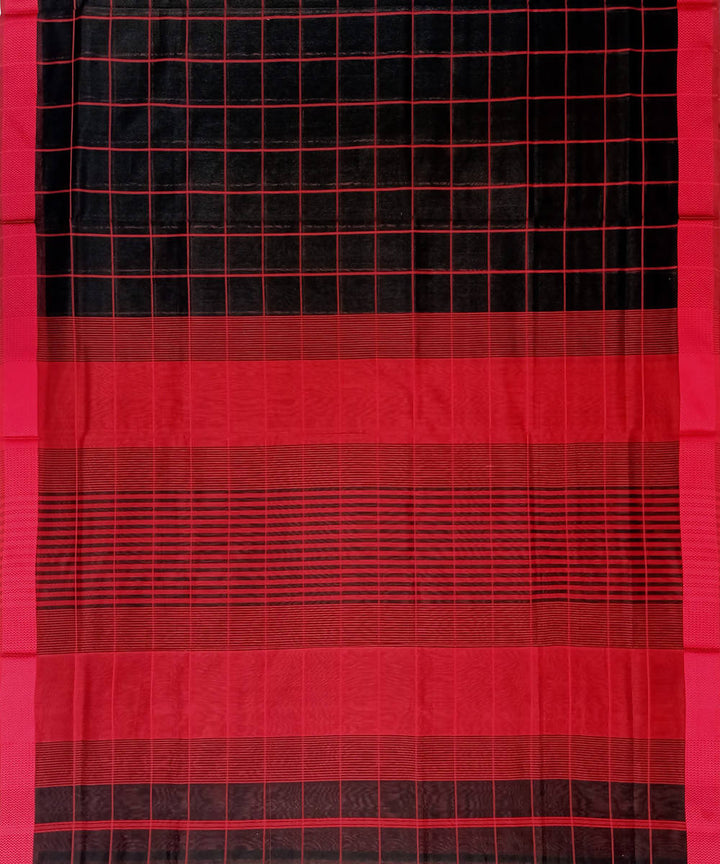 Maheshwari Black Red Checks Handwoven Cotton Silk Saree