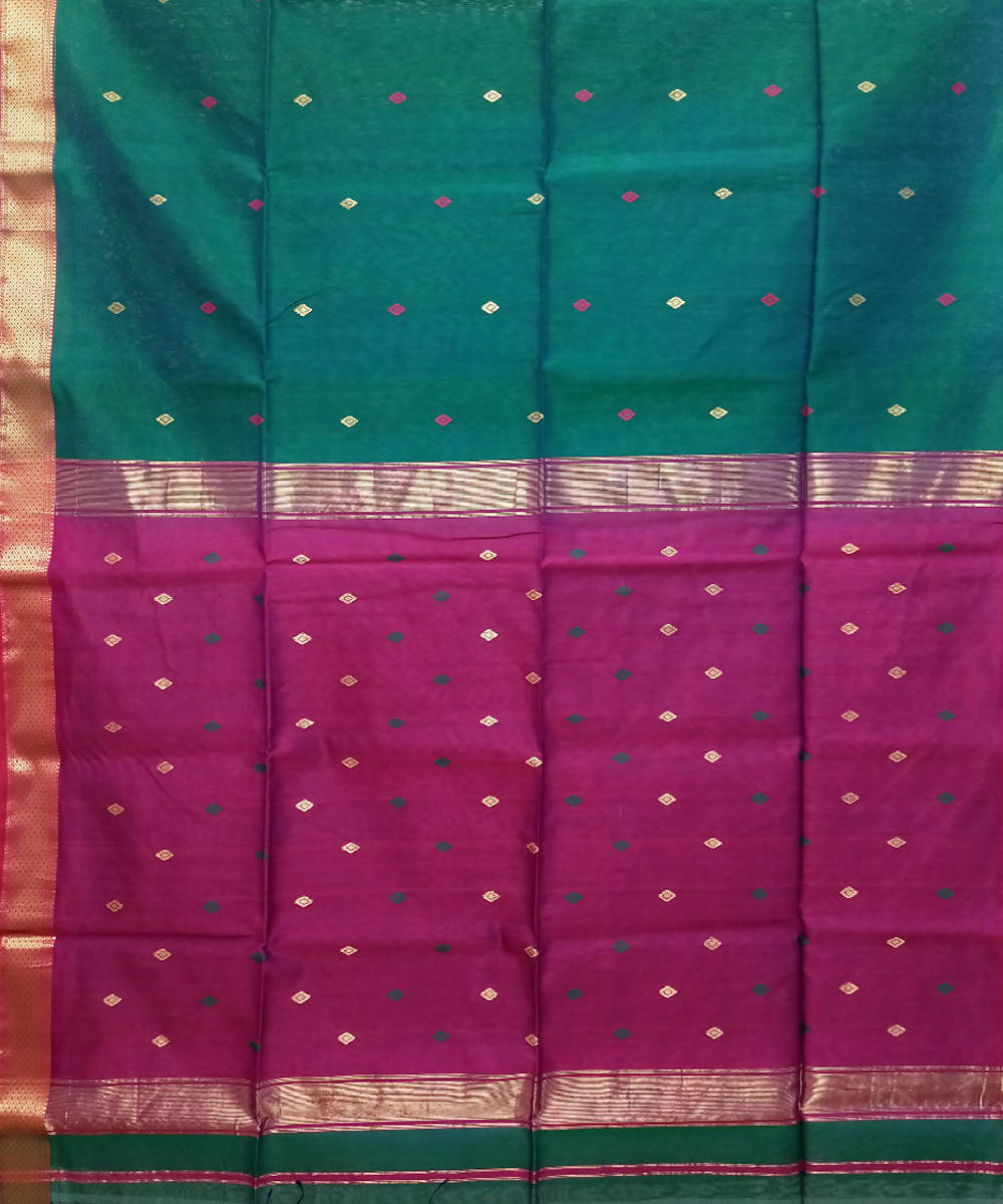 Dark green magenta handwoven cotton silk maheshwari saree