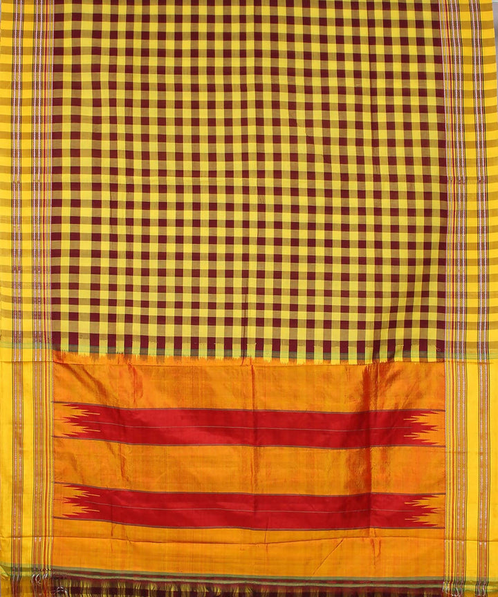 maroon yellow checks handwoven gomi teni border ilkal saree