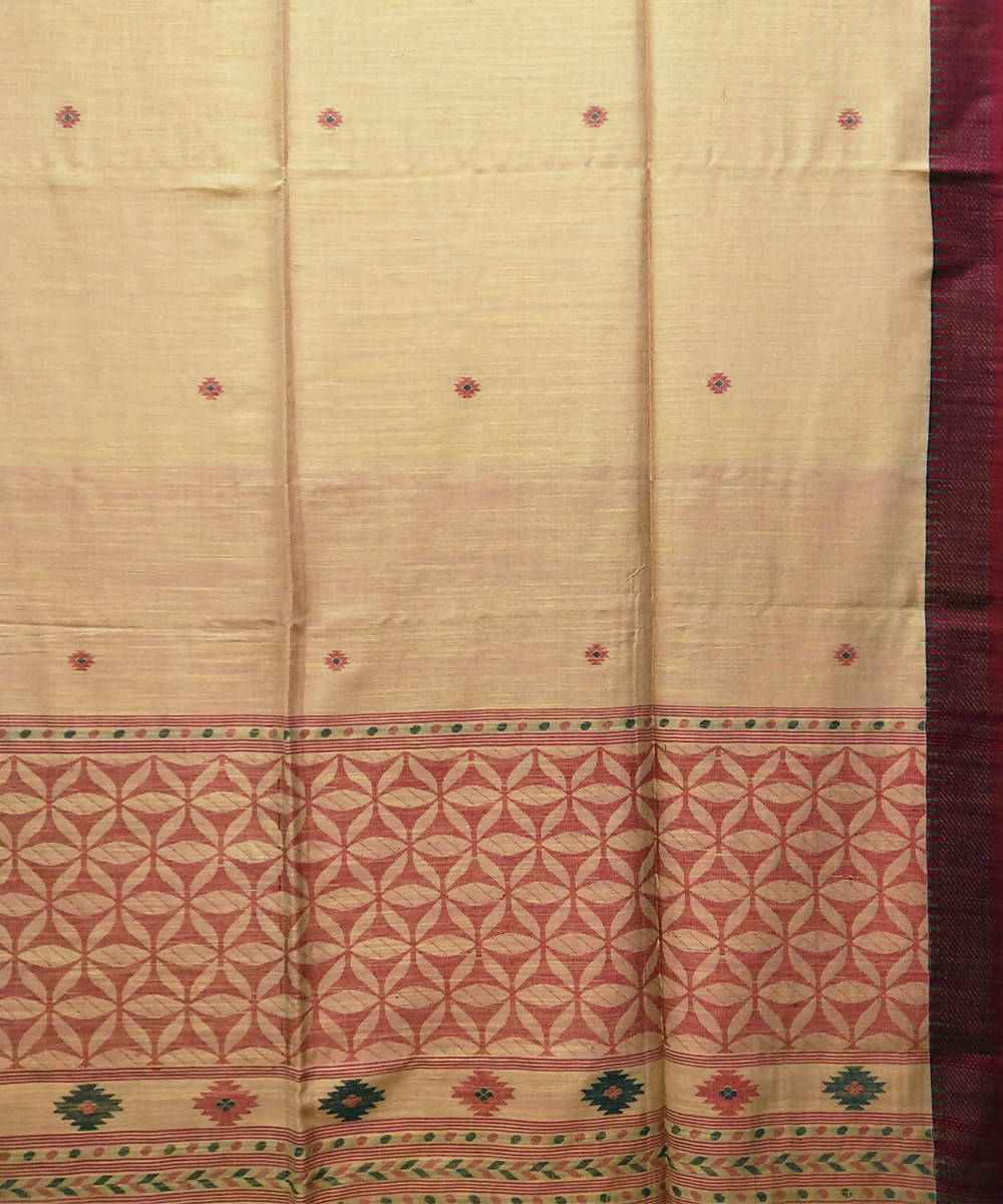 Beige black handloom cotton saree