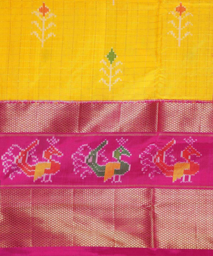 Yellow and pink handwoven silk ikkat pochampally saree