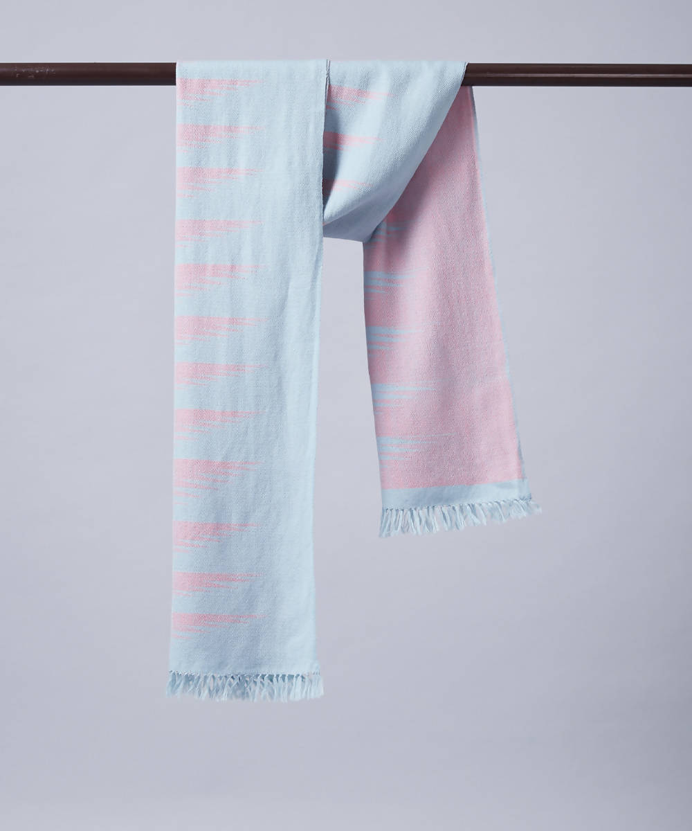 Pink blue handwoven panchachuli wool lambswool scarf