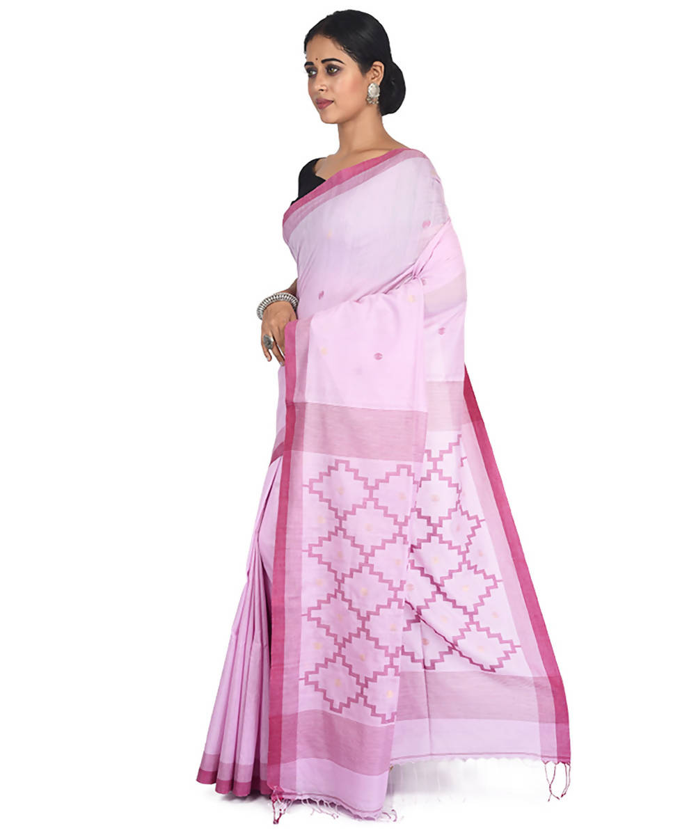 Light pink handwoven bengal cotton silk saree