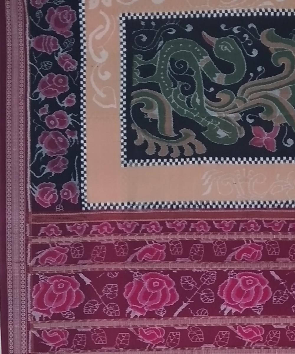 Black bulgarian rose handloom ikat cotton sambalpuri saree