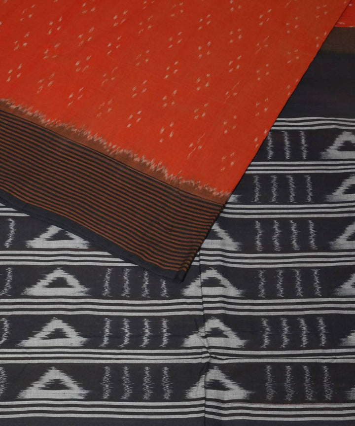 Orange black handwoven ikkat cotton pochampally saree