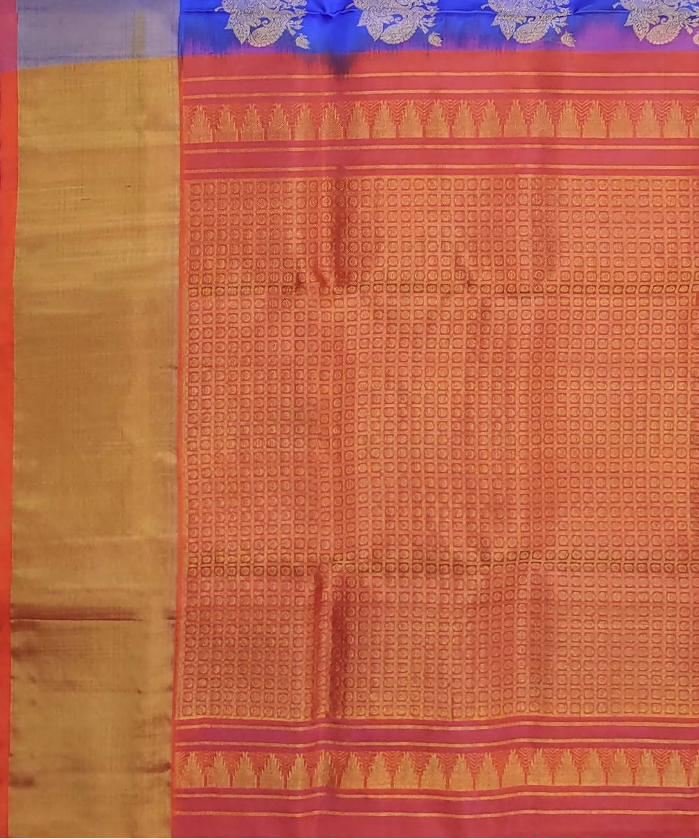 Blue Orange Butta Work Handwoven Silk Venkatagiri Saree