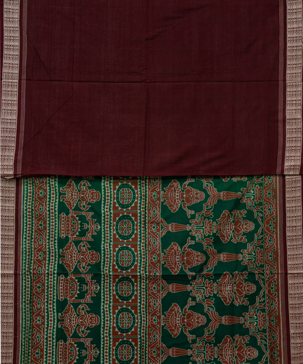 Burgundy bottle green handloom cotton sambalpuri saree