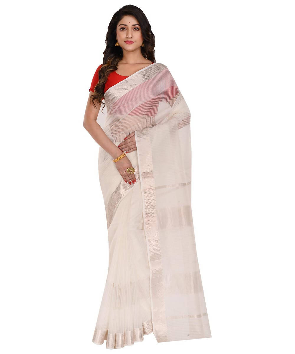 Bengal handloom white sico saree