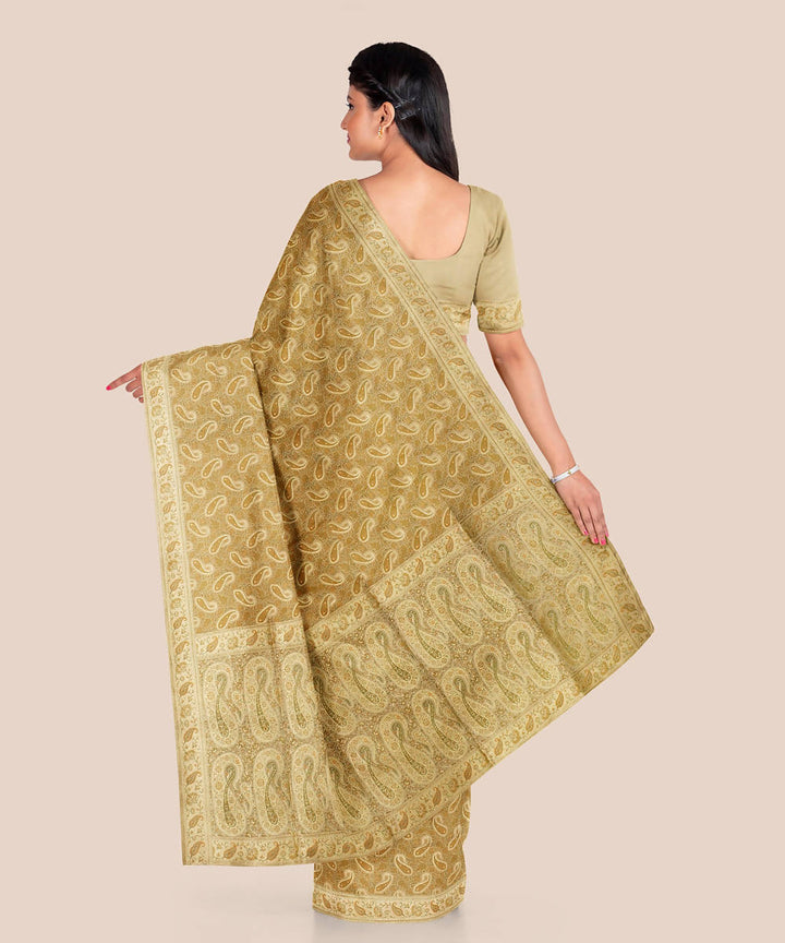 Camel handloom silk katan banarasi saree