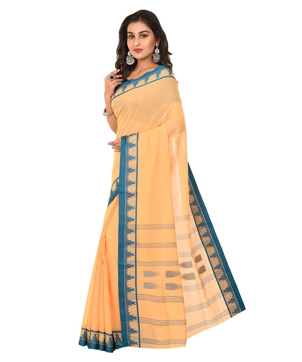 Bengal shantipuri orange blue cotton saree