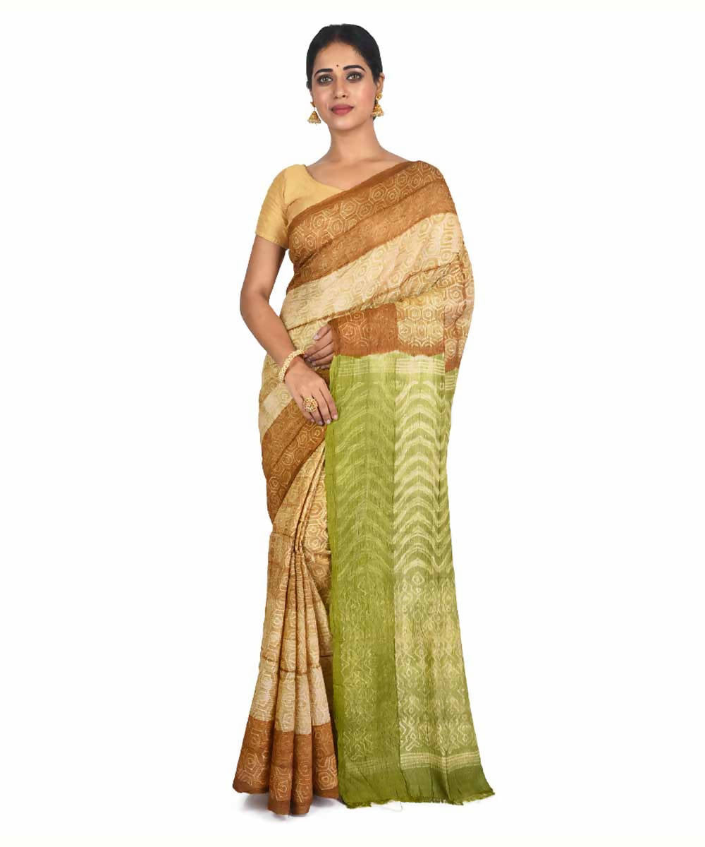 Mustard shibori handwoven tussar silk saree