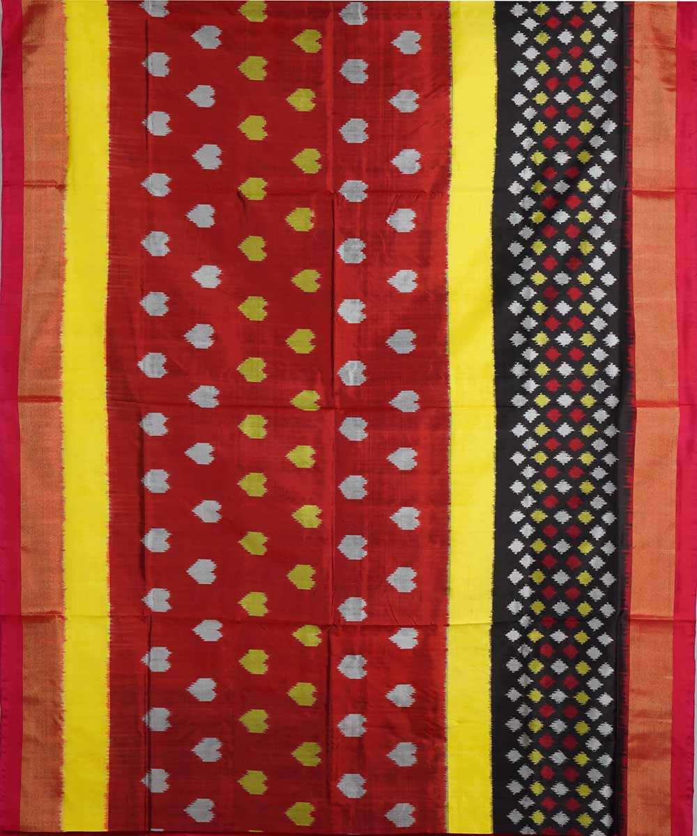 Dark red handloom silk ikat pochampally saree