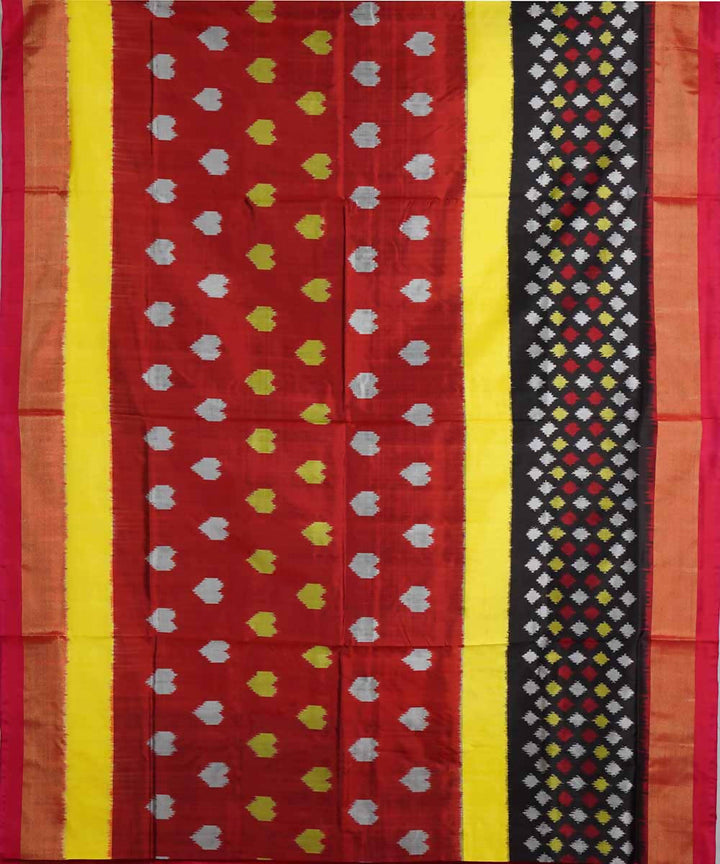 Dark red handloom silk ikat pochampally saree