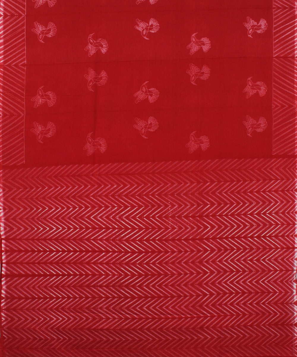 Red cotton tie dye shibori saree