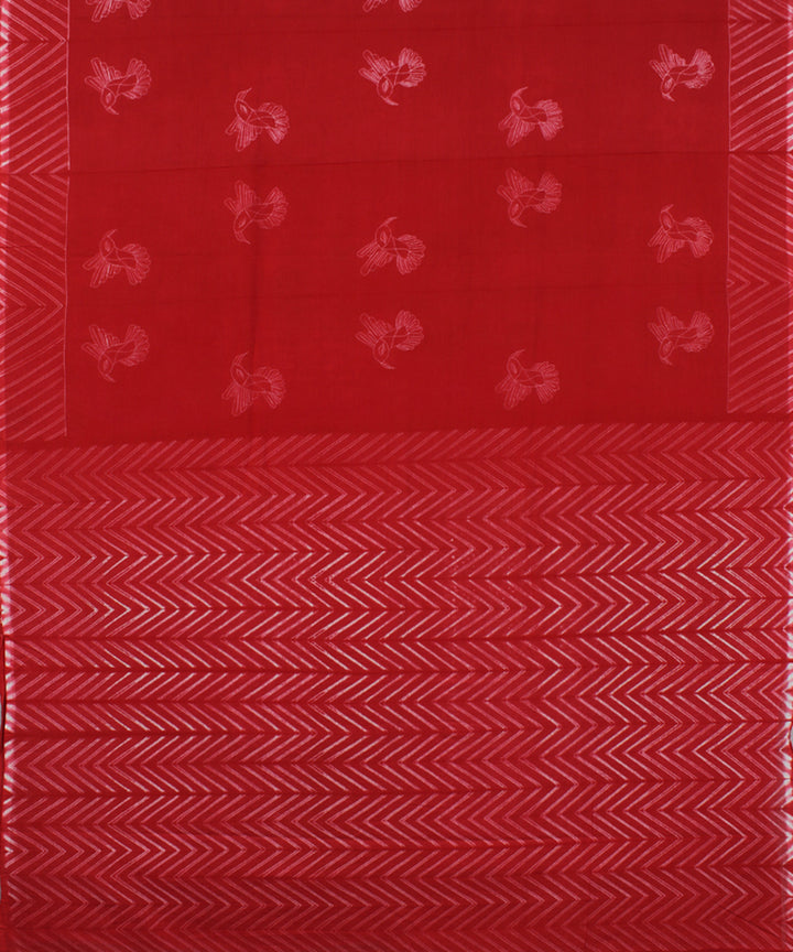 Red cotton tie dye shibori saree