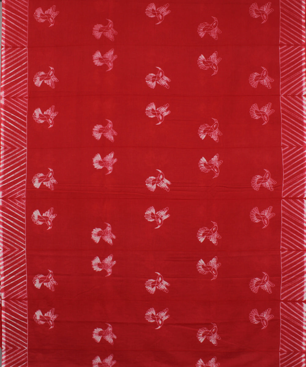Red cotton tie dye shibori saree