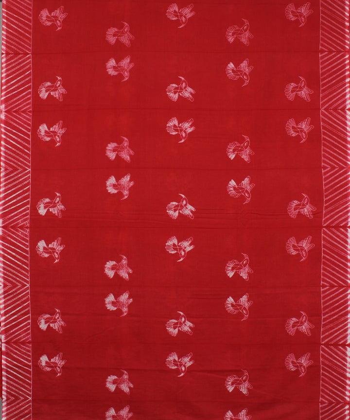 Red cotton tie dye shibori saree