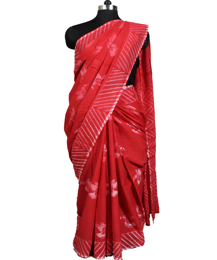 Red cotton tie dye shibori saree
