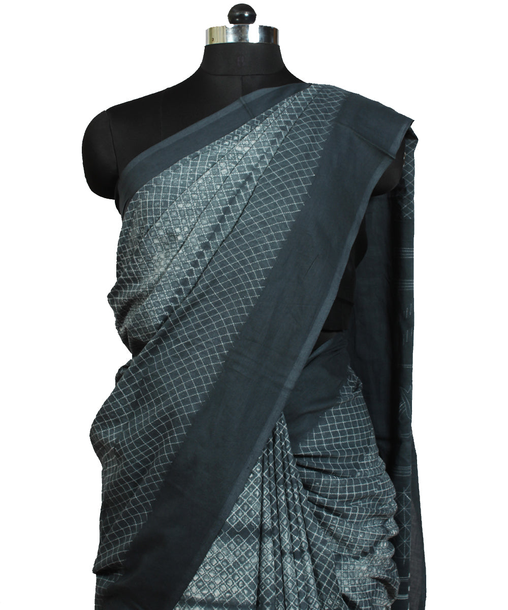 Grey and white cotton tie dye shibori saree