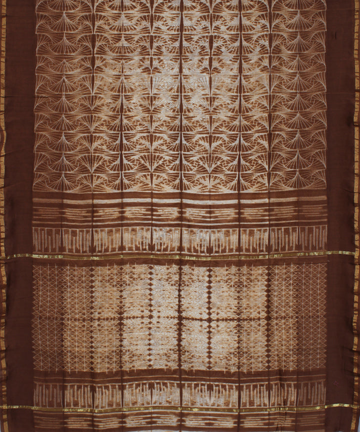 Brown and white chanderi tie dye shibori saree